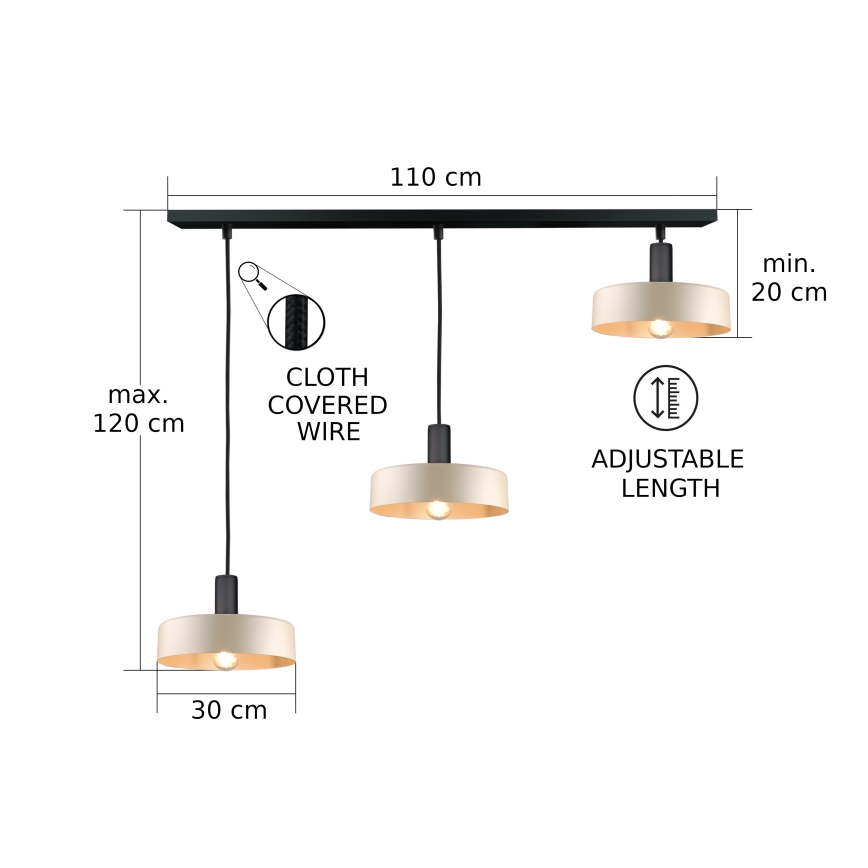 Pakabinamas sietynas LATTE 3xE27/60W/230V smėlio spalva/juoda