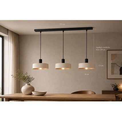 Pakabinamas sietynas LATTE 3xE27/60W/230V smėlio spalva/juoda