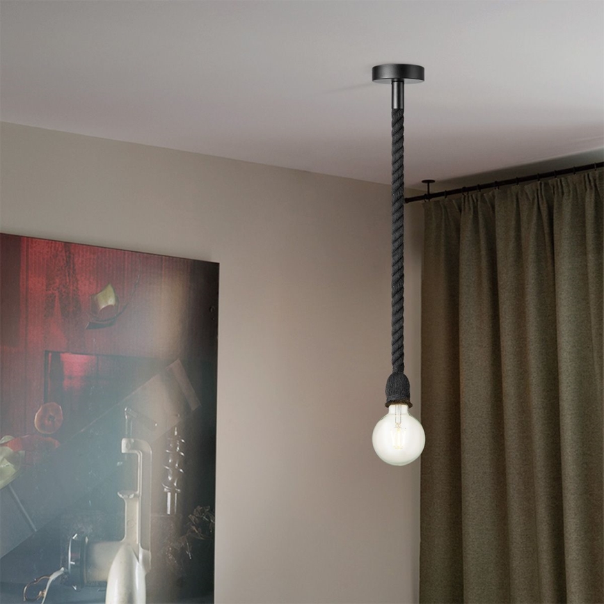 Pakabinamas sietynas LEONARDO ROPE 1xE27/10W/230V juoda