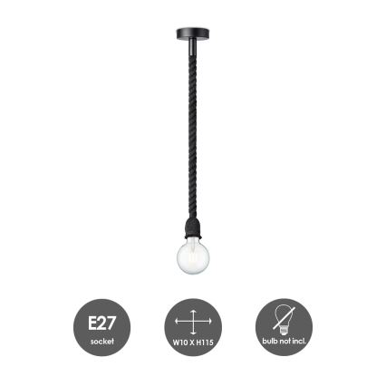 Pakabinamas sietynas LEONARDO ROPE 1xE27/10W/230V juoda