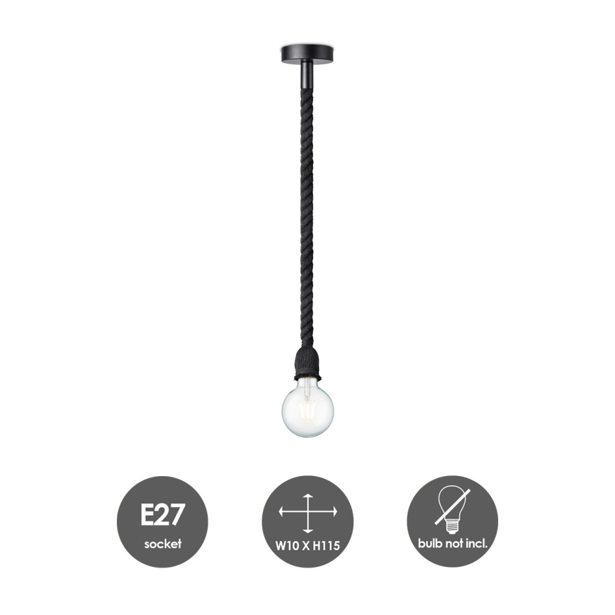 Pakabinamas sietynas LEONARDO ROPE 1xE27/10W/230V juoda