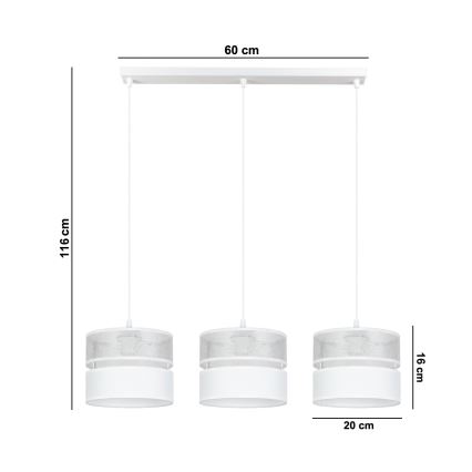 Pakabinamas sietynas LIMA 3xE27/60W/230V sidabras/balta