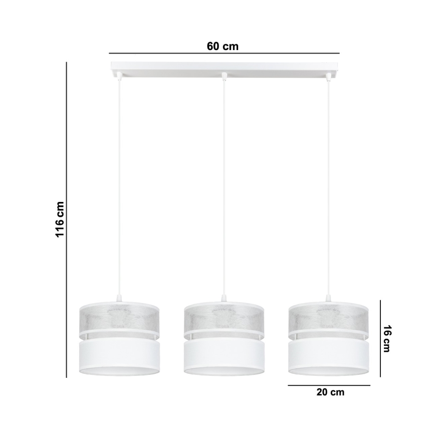 Pakabinamas sietynas LIMA 3xE27/60W/230V sidabras/balta