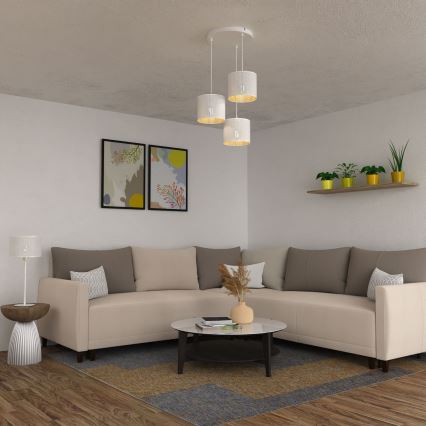 Pakabinamas sietynas LOFT SHADE 3xE27/60W/230V baltas/aukso