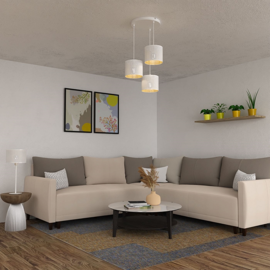 Pakabinamas sietynas LOFT SHADE 3xE27/60W/230V baltas/aukso