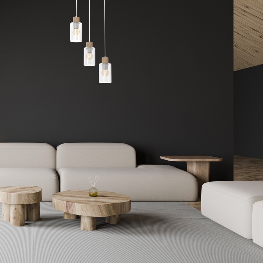 Pakabinamas sietynas MADERA 3xE27/60W/230V baltas/medžio
