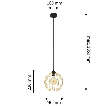 Pakabinamas sietynas MERCURE 1xE27/15W/230V auksas/juoda