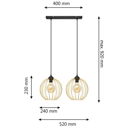 Pakabinamas sietynas MERCURE 2xE27/15W/230V auksas/juoda