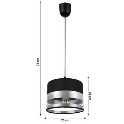 Pakabinamas sietynas MILO 1xE27/60W/230V sidabras/juodas