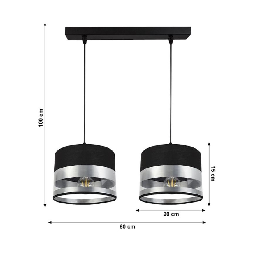 Pakabinamas sietynas MILO 2xE27/60W/230V sidabras/juodas