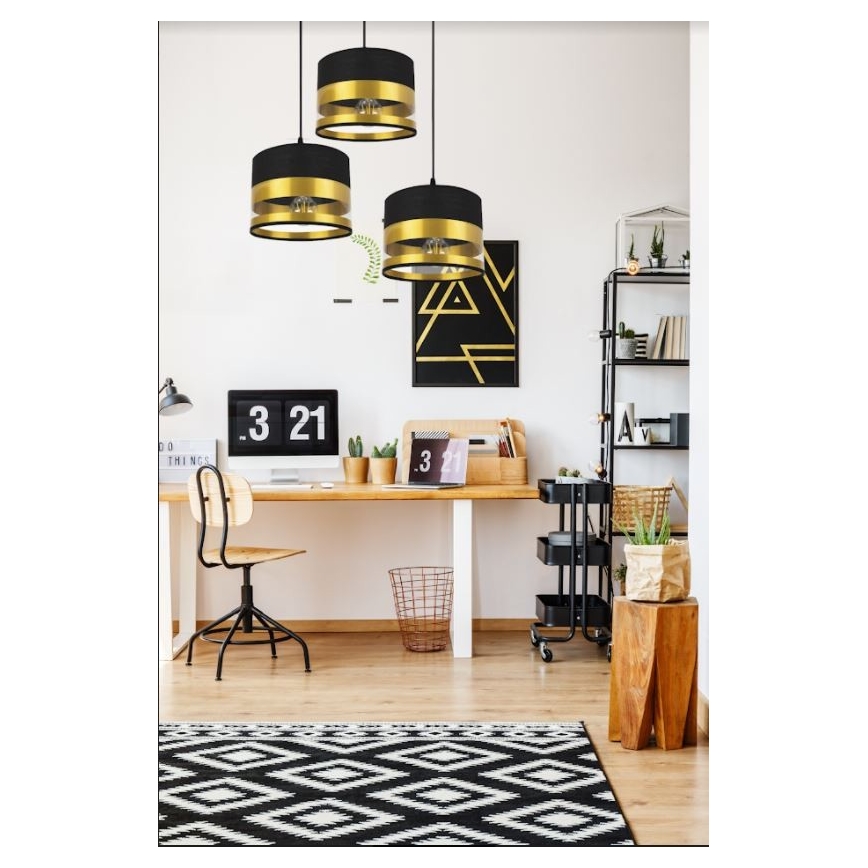 Pakabinamas sietynas MILO 3xE27/60W/230V auksas/juodas