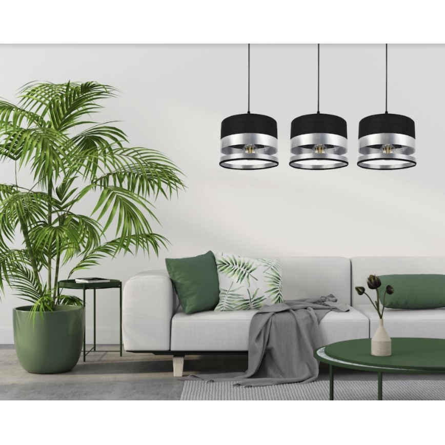 Pakabinamas sietynas MILO 3xE27/60W/230V sidabras/juodas