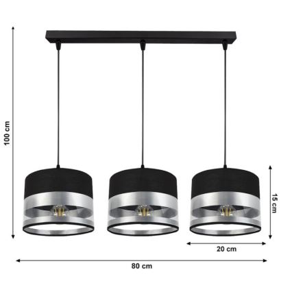 Pakabinamas sietynas MILO 3xE27/60W/230V sidabras/juodas