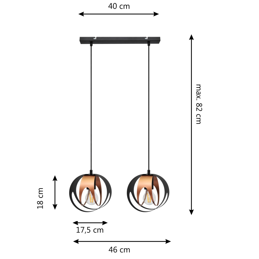 Pakabinamas sietynas MOONLIGHT 2xE27/15W/230V juodas/varis