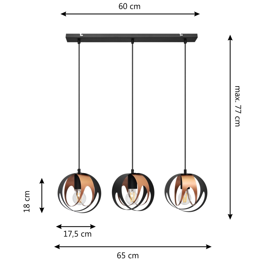Pakabinamas sietynas MOONLIGHT 3xE27/15W/230V juodas/varis