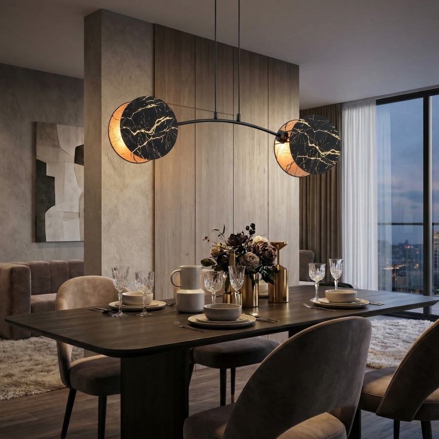 Pakabinamas sietynas MOTIF 2xE27/15W/230V juoda/auksas