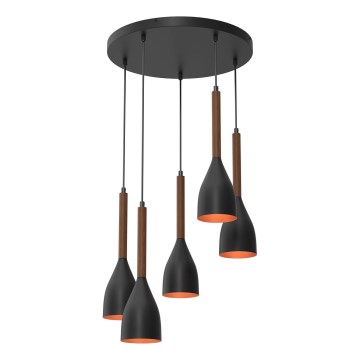 Pakabinamas sietynas MUZA 5xE27/15W/230V juoda/ruda/varis/bukas