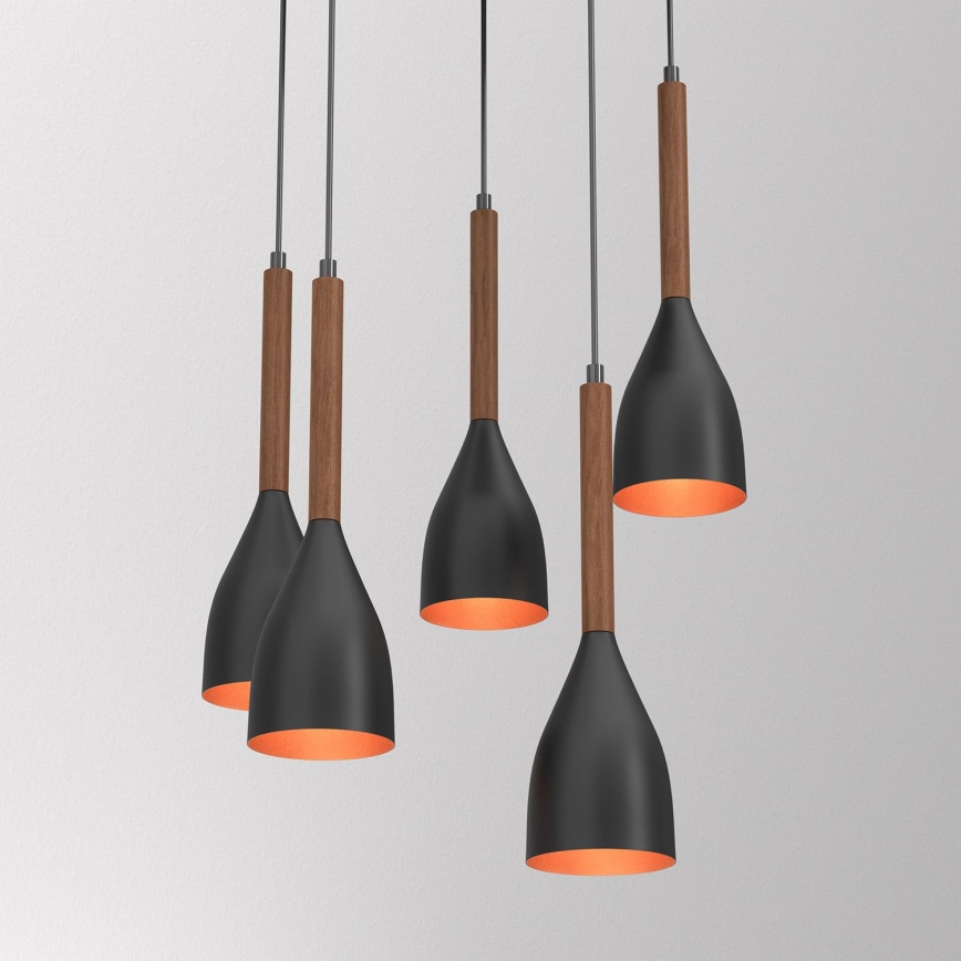 Pakabinamas sietynas MUZA 5xE27/15W/230V juoda/ruda/varis/bukas