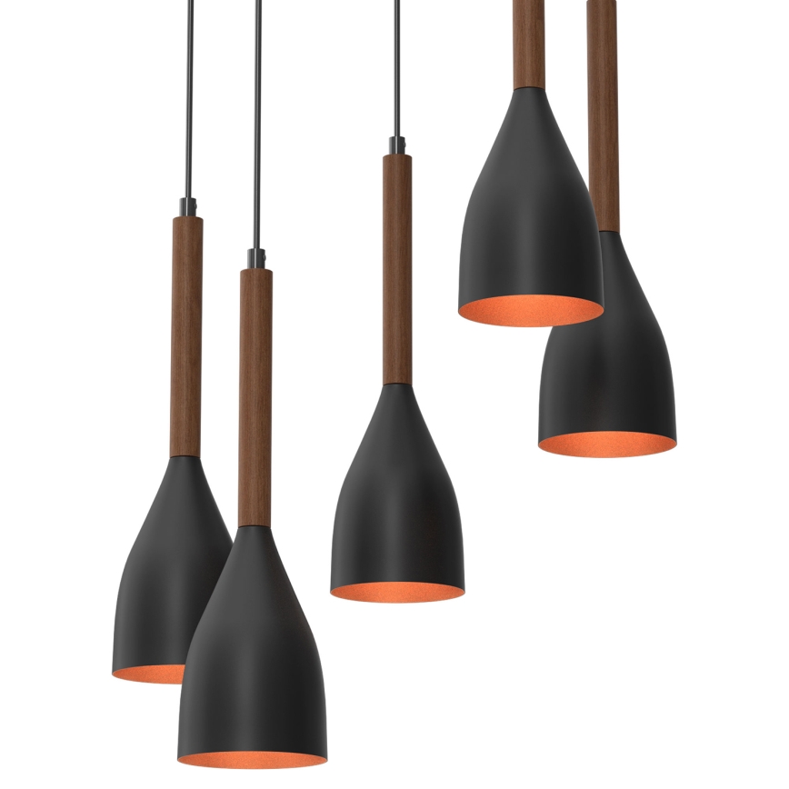 Pakabinamas sietynas MUZA 5xE27/15W/230V juoda/ruda/varis/bukas