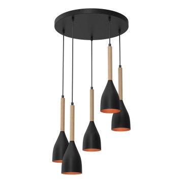 Pakabinamas sietynas MUZA 5xE27/15W/230V juoda/smėlio spalva/varis/bukas
