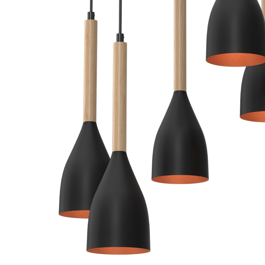 Pakabinamas sietynas MUZA 5xE27/15W/230V juoda/smėlio spalva/varis/bukas