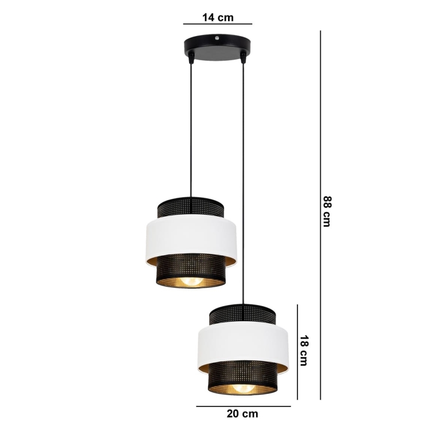 Pakabinamas sietynas NESS 2xE27/60W/230V d. 30 cm juodas/baltas