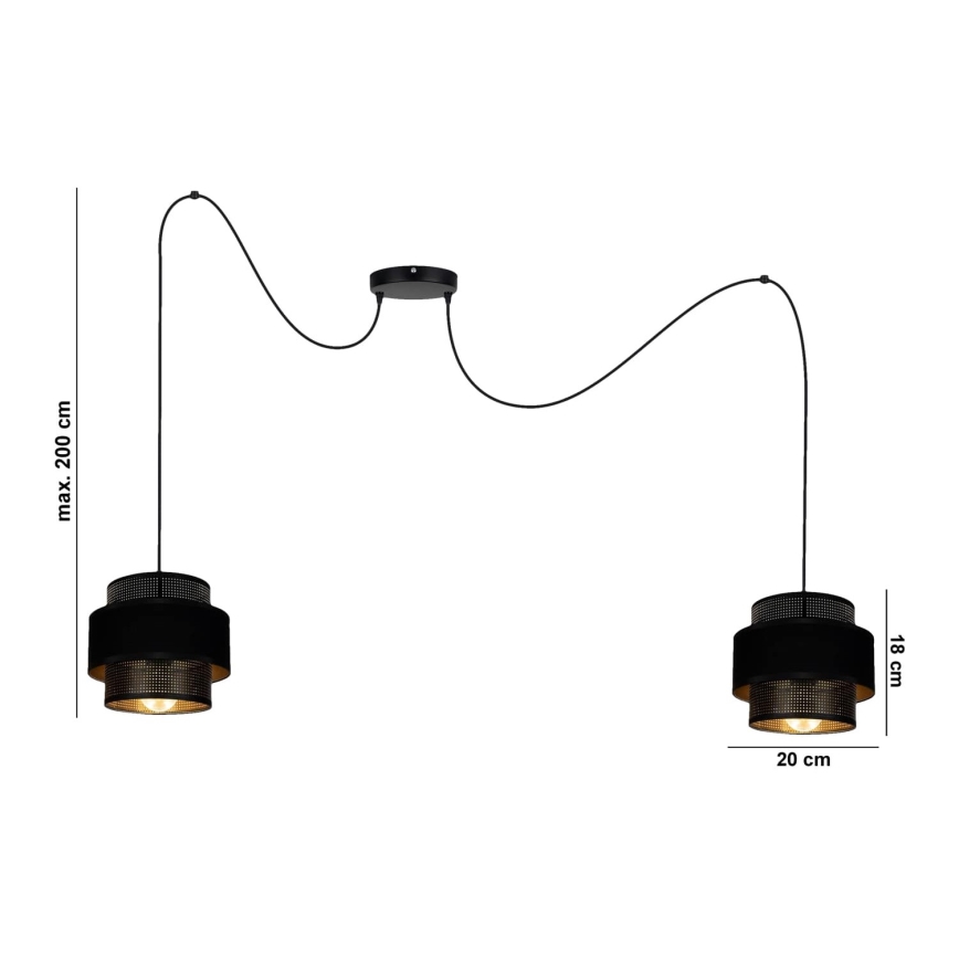 Pakabinamas sietynas NESS 2xE27/60W/230V voras juoda