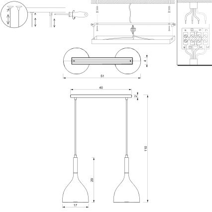 Pakabinamas sietynas NOAK 2xE27/15W/230V juoda/auksas