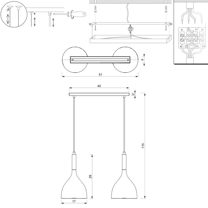 Pakabinamas sietynas NOAK 2xE27/15W/230V juoda/auksas