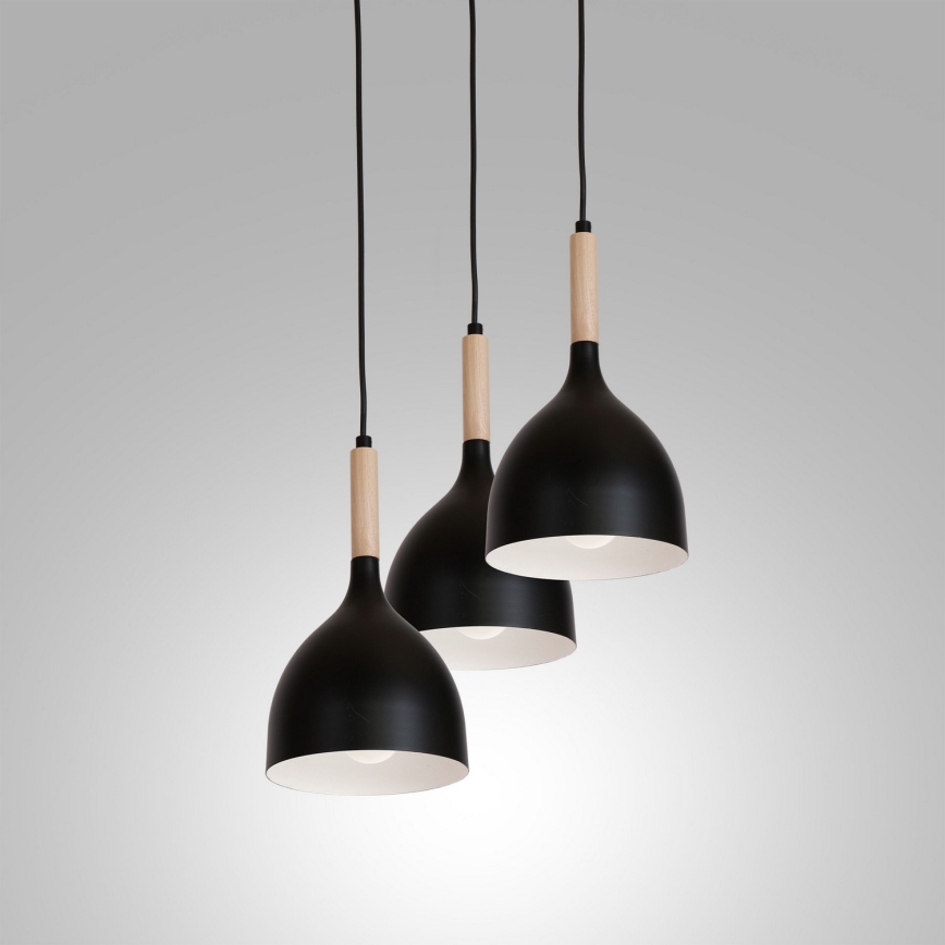 Pakabinamas sietynas NOAK WOOD 3xE27/15W/230V juoda/bukas