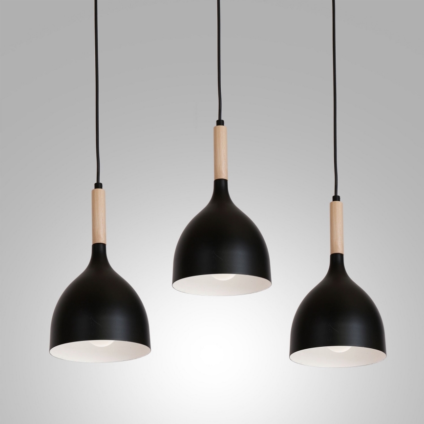 Pakabinamas sietynas NOAK WOOD 3xE27/15W/230V juoda/bukas