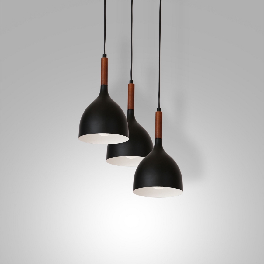 Pakabinamas sietynas NOAK WOOD 3xE27/15W/230V juoda/bukas