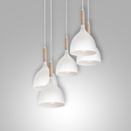 Pakabinamas sietynas NOAK WOOD 5xE27/15W/230V balta/bukas