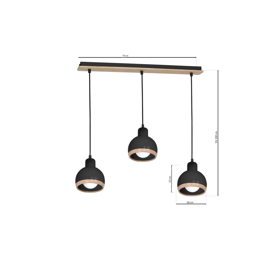 Pakabinamas sietynas OVAL 3xE27/60W/230V juodas