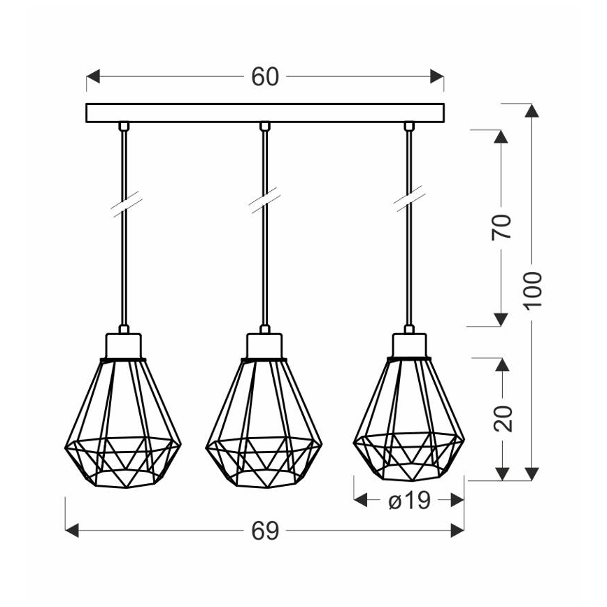 Pakabinamas sietynas PRIMO 3xE27/60W/230V juoda/auksas
