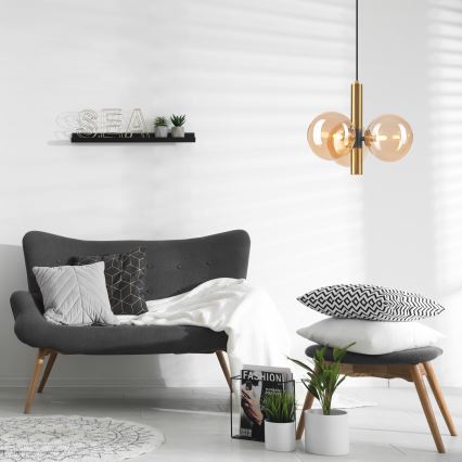 Pakabinamas sietynas ROLLO 3xG9/5W/230V auksas/dūminis smėlio spalva