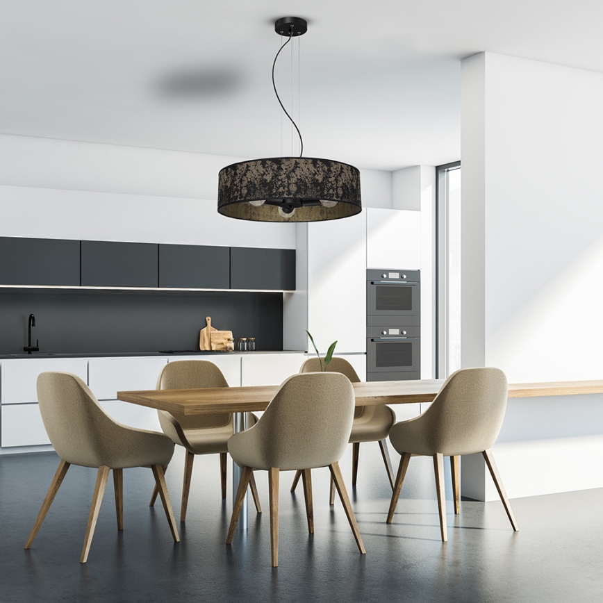 Pakabinamas sietynas SATINO 3xE27/60W/230V juoda/aukso