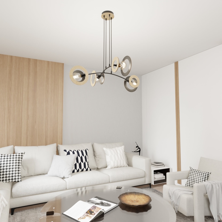 Pakabinamas sietynas SKIVA 4xE27/15W/230V juoda/smėlio spalva