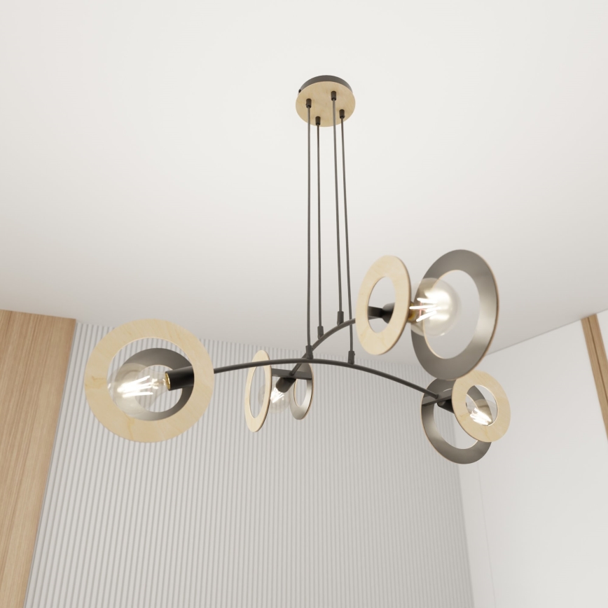 Pakabinamas sietynas SKIVA 4xE27/15W/230V juoda/smėlio spalva