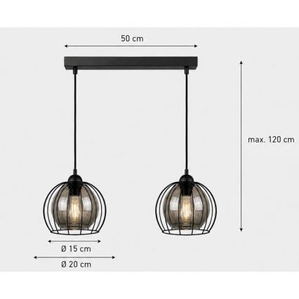 Pakabinamas sietynas SOLO BLACK 2xE27/60W/230V