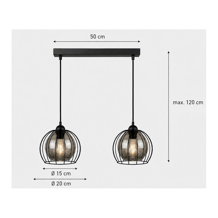 Pakabinamas sietynas SOLO BLACK 2xE27/60W/230V