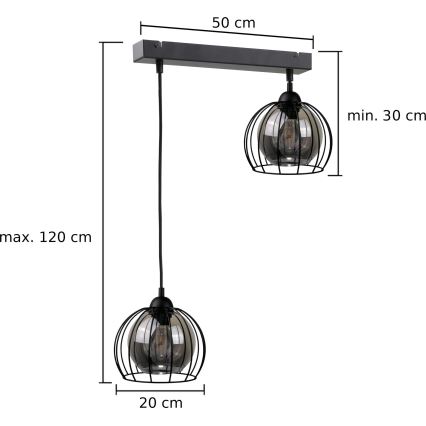 Pakabinamas sietynas SOLO BLACK 2xE27/60W/230V