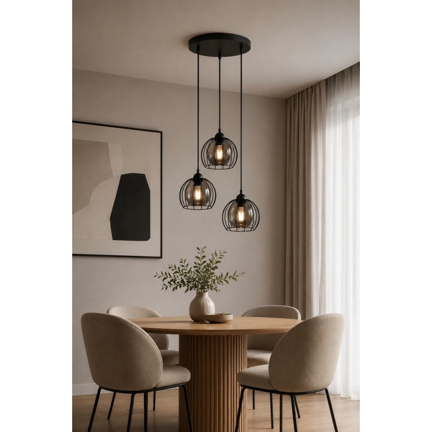 Pakabinamas sietynas SOLO BLACK 3xE27/60W/230V d. 30 cm