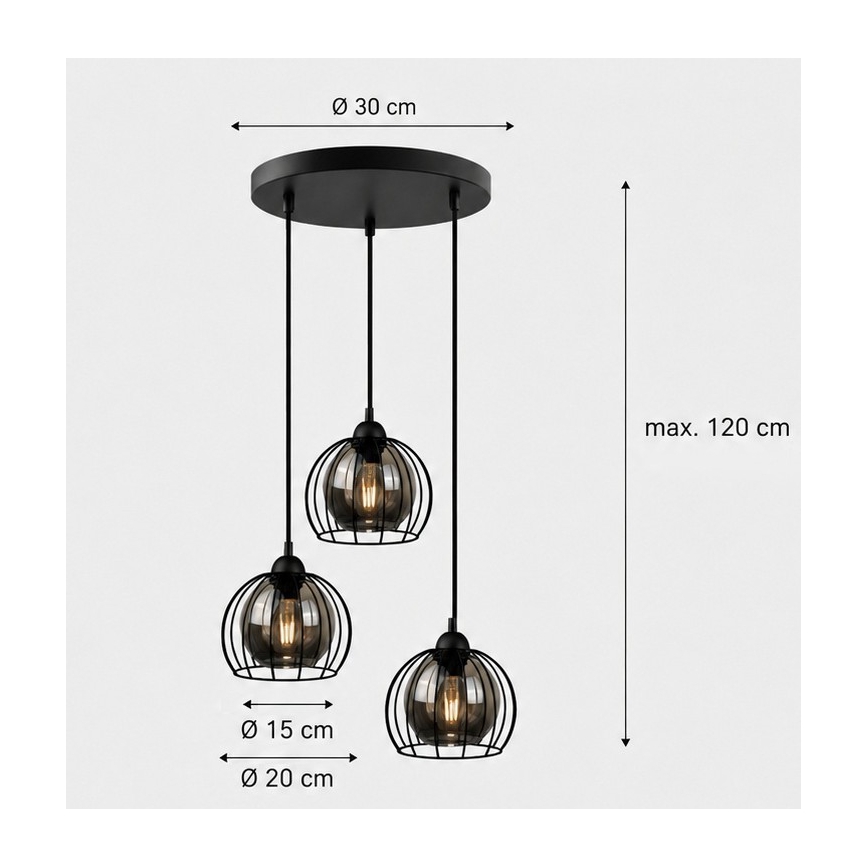 Pakabinamas sietynas SOLO BLACK 3xE27/60W/230V d. 30 cm