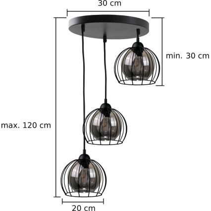 Pakabinamas sietynas SOLO BLACK 3xE27/60W/230V d. 30 cm