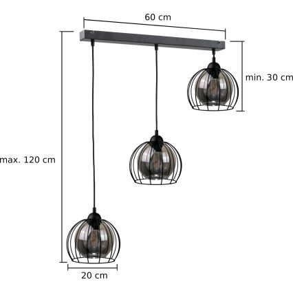 Pakabinamas sietynas SOLO BLACK 3xE27/60W/230V