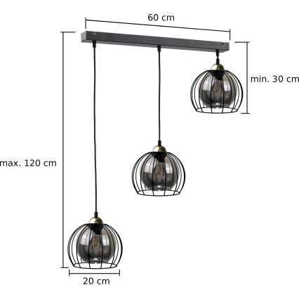 Pakabinamas sietynas SOLO BLACK 3xE27/60W/230V juodas/aukso