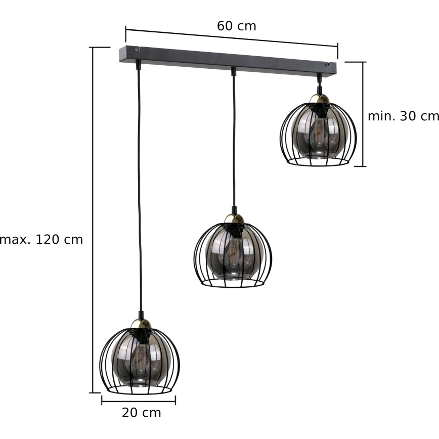 Pakabinamas sietynas SOLO BLACK 3xE27/60W/230V juodas/aukso