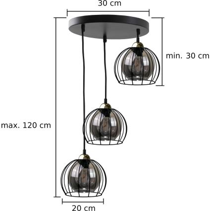 Pakabinamas sietynas SOLO BLACK 3xE27/60W/230V juodas/aukso