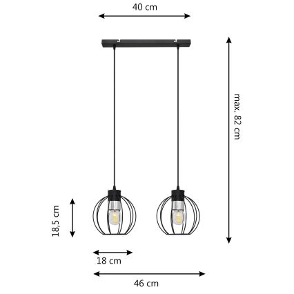 Pakabinamas sietynas STARLIGHT 2xE27/15W/230V juodas/sidabras